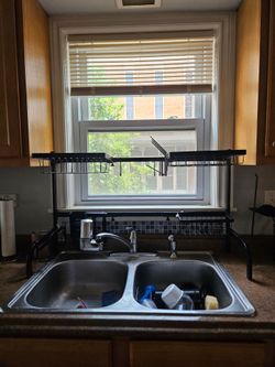 Adjustable 2-Tier Over Sink Dish Rack – Black Kitchen Organizer