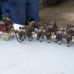 Cast Iron Wagon  Driver With Horses 