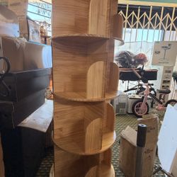 OOOK Rotating Bookshelf for Kids & Adults, 4-Tier 360° Spinning Solid Wood Book Organizer, Space-Saving Floor Standing Bookcase for Study Room, Bedroo