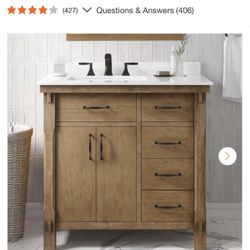 Bellington 36 in. Single Sink Almond Toffee Bath Vanity with White Engineered Stone Top