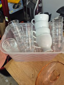 Mixed Lot of Glasses and White Ceramic Mugs