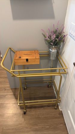 Gold Metal Bar Cart with Glass Shelf