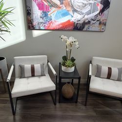 Set Of Modern White Leather Accent Chairs 