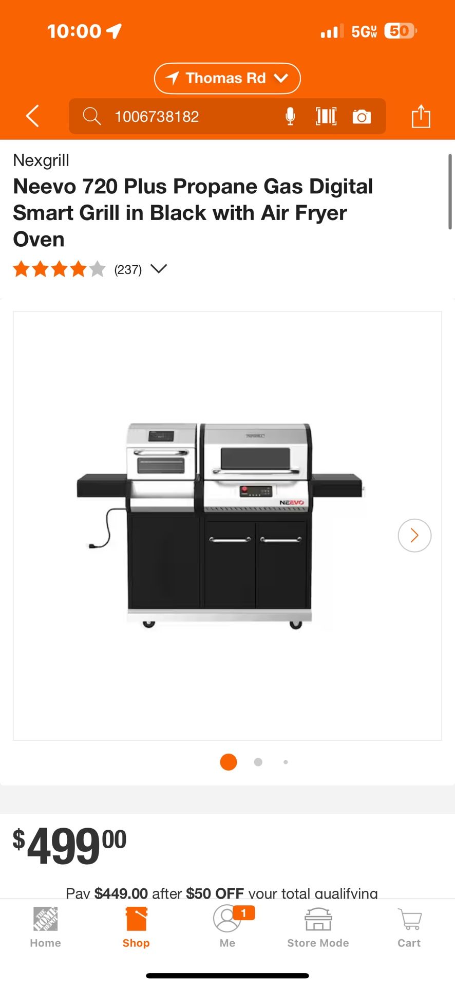 Neevo 720 Plus Propane Gas Digital Smart Grill in Black with Air Fryer Oven