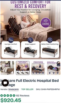 Invacare Full Electric Hospital Bed with Mattress