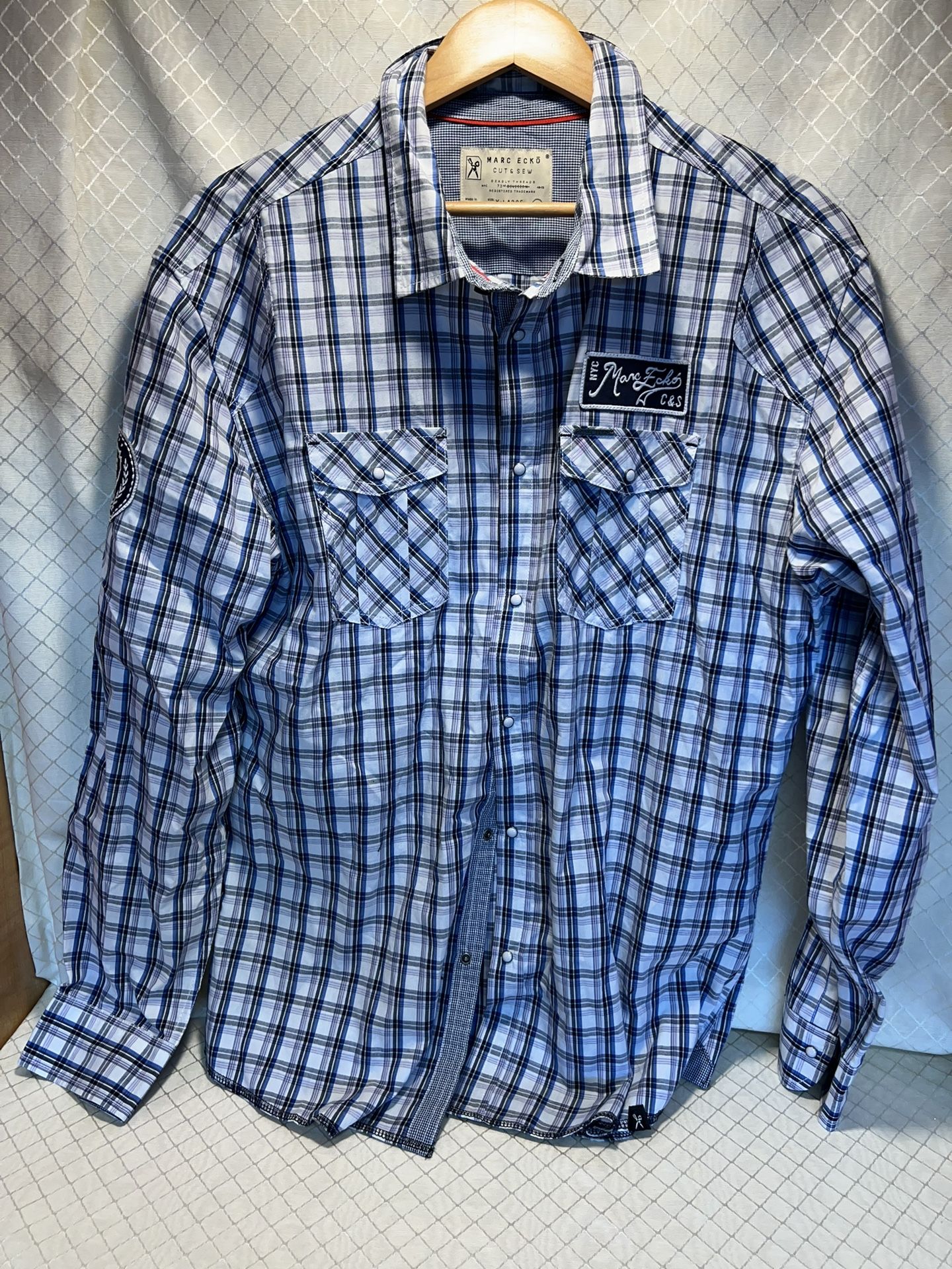 Marc Ecko Cut & Sew Mens Multicolor Plaid Long Sleeve Button-Down Shirt Size XL