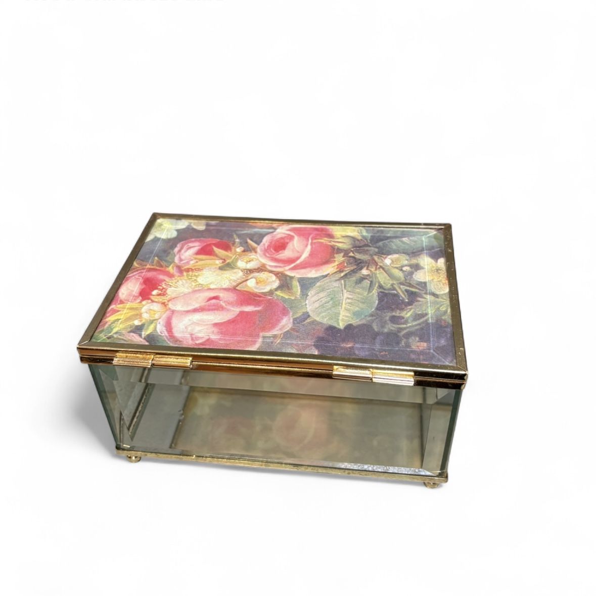 Vintage Floral Gold Glass Box