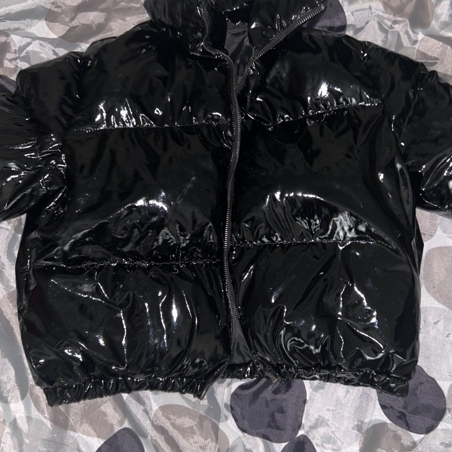 Black Real Leather Puffer Coat !!