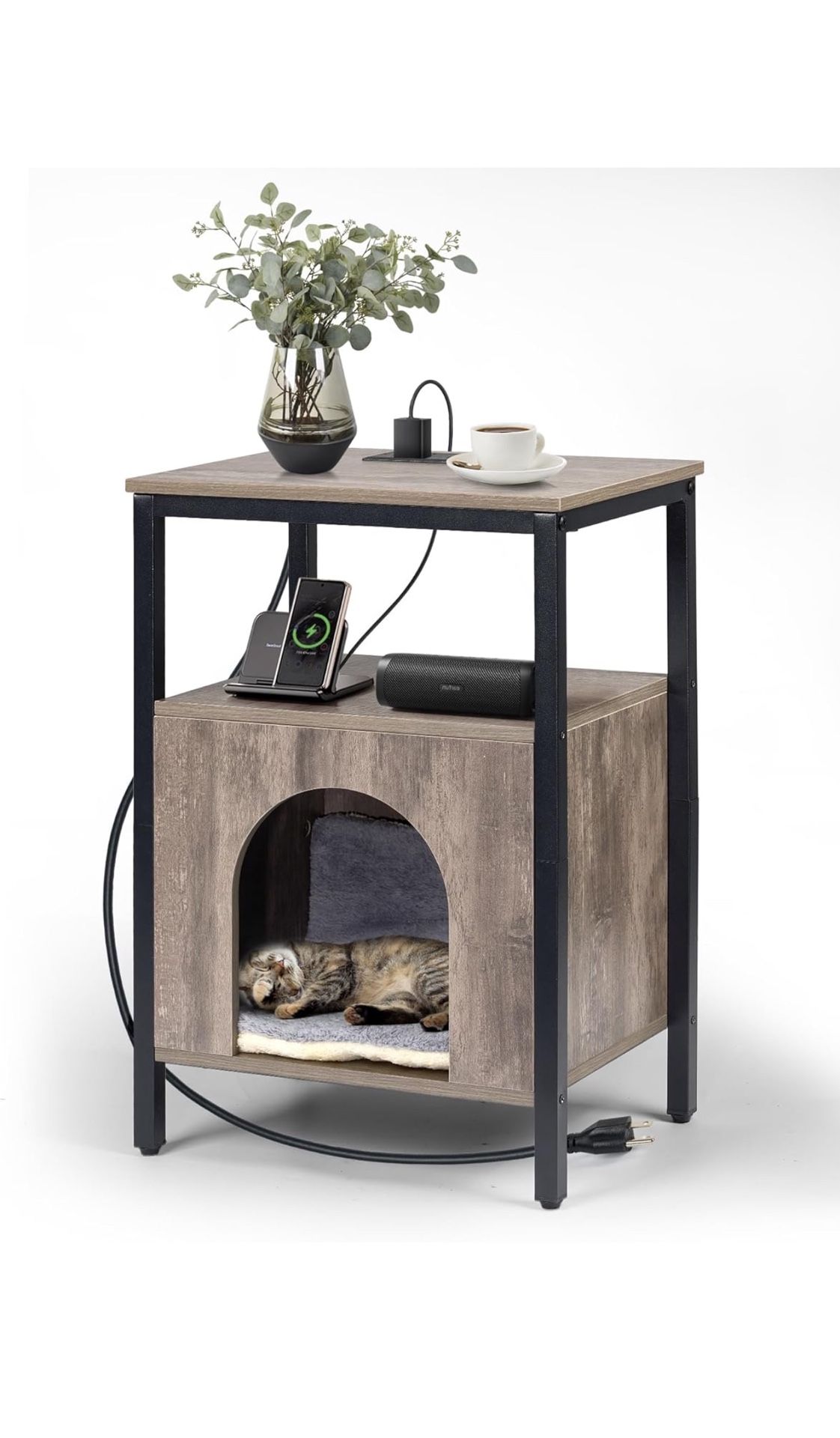 Cat End Table W/ Charging Station *Brand New*