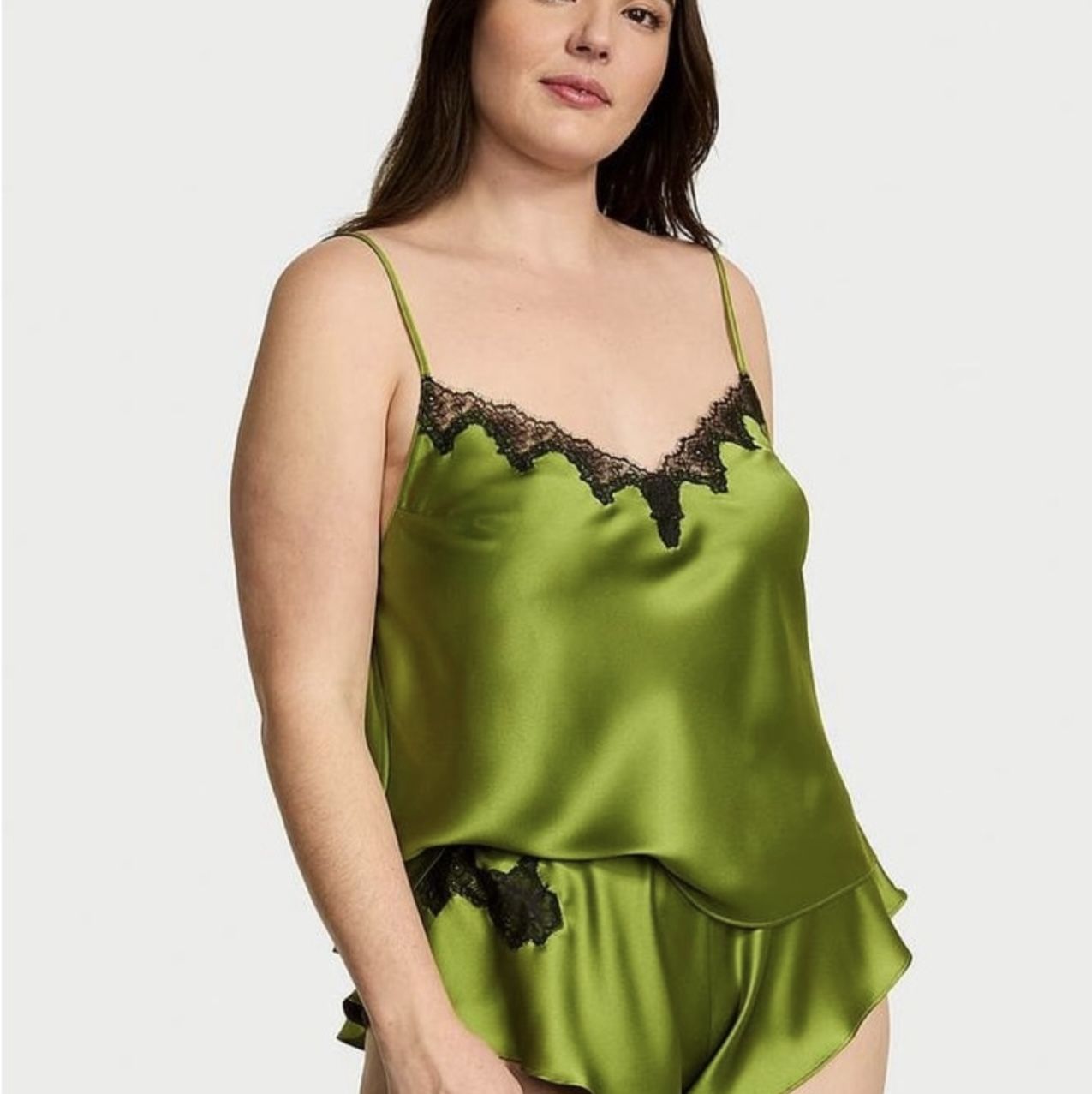 Victoria’s Secret XL satin rose lace- trim Cami & Flutter short set