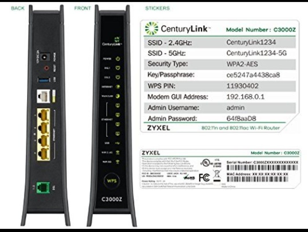 CenturyLink Zyxel C3000Z modem