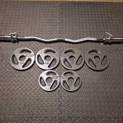CAP OLYMPIC CURL BAR & 50lbs CAP OLYMPIC GRIP PLATES  $90 FIRM- See DESCRIPTION for DETAILS & DIMENSIONS ( Tap "SEE MORE" )