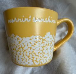 Threshold “Mornin’ Sunshine” Yellow Stoneware Coffee Mug – White Floral – Target  ☀️ Bring a little sunshine to your morning! ☀️  This cheerful Thresh