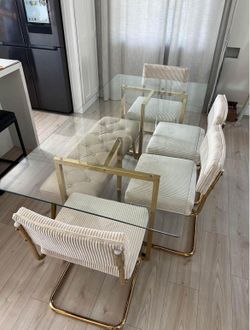  Luxury Gold Dining Table Set And 6 Dining Chairs