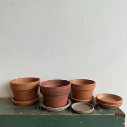 3 Terracotta Clay 6 Inch Pots and Extra Saucers