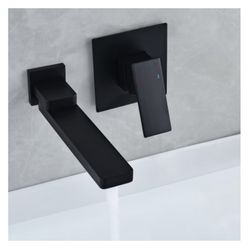 Wall Mount Matte B2Black Single Handle Bathroom Sink Faucet Solid Brass B2