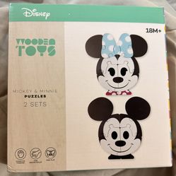 Disney Mickey & Minnie Wooden Toy Puzzles 2 Sets New