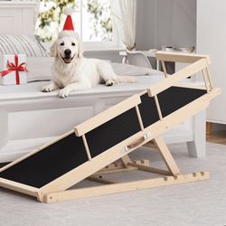 Dog Ramp for Couch, Wooden Pet Ramps 39.37" Long Adjustable 11"-20.47" Folding Puppy Ramps with High Traction Mat, Dog Stairs for Small & Medium Older