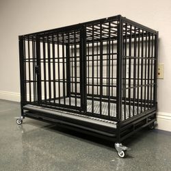 37” Heavy Duty Dog Kennel Cage 👀🐕‍🦺🐶 With Wheels 🐶🐾