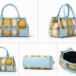 Von Dutch Plaid Mini Handbag Baby Blue Y2K Style Trendy Bag 	/Bolso Mini Von Dutch Cuadros Azul Claro Estilo Y2K Moderno