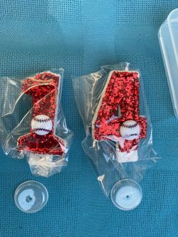 Number 14 Glitter Baseball Birthday Topper Candles
