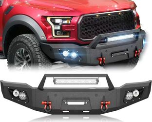 YZONA Front Bumper Compatible with Ford F-150 2018-2020 Excl Raptor Black Excludes Raptor, Winch Plate, 5 LED Lights, License Bracket, Sensor Holes &