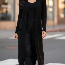 PREMISE Women's Long Black Duster Cardigan Size Small *NWT*