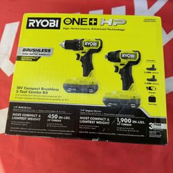 Ryobi ONE+ HP 18V Brushless Cordless Compact 1/2 in. Drill and Impact Driver Kit with (2) 1.5 Ah Batteries, Charger, and Bag