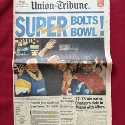 San Diego Union Tribune 1/16/95 SD Chargers AFC Champs Headlines Junior Seau