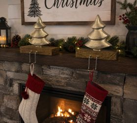 Christmas Tree Stocking Holders Set of 2 – Rustic Modern Metal & Wood