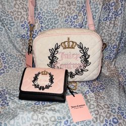 New Beige Pink Juicy Couture Purse + Wallet NWT Royal Couture Crossbody Bag Y2K