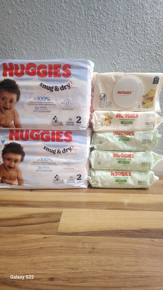 Huggies size 2 & Wipes 