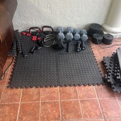 $95 Home Gym Bundle – Weights, Dumbbells & 18 Floor Mats – Must Go