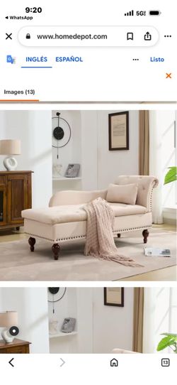Modern Button Tufted Rivets Velvet Upholstered Storage Chaise Lounge Chair with Solid Wood Legs and Lumbar Pillow, Beige