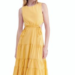 MOON RIVER Dress Yellow Long Tie Back Open Back Sleeveless Boho MEDIUM