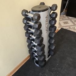 5lb Thru 35lb Rubber Hex Dumbbell Set With Vertical Rack 