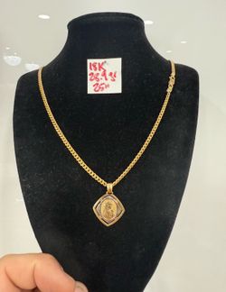 18K Solid Gold Chain and Pendant For Wedding 28.9Gr 25 Inches Long