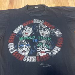 Vintage Kiss Shirt 1979 World Tour Size Small Medium Killer Fade Distressing