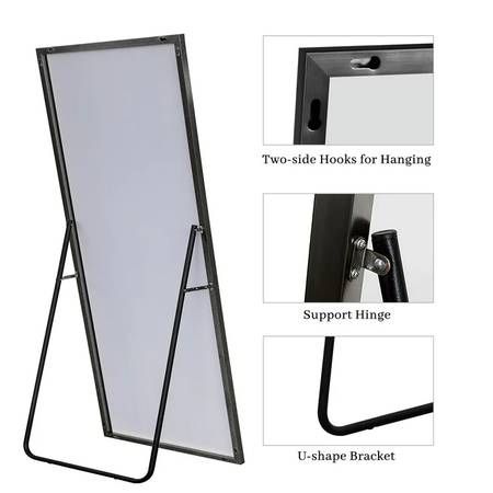 65x22 Black Rectangular Full Length Floor Mirror with Stand Aluminum