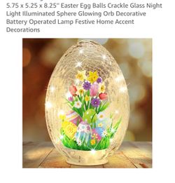 5.75 x 5.25 x 8.25'' Easter Egg Balls Crackle Glass Night Light Illuminated Sphere Glowing Orb Decorative Battery Operated Lamp Festive Home Accent
