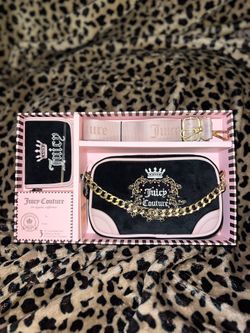Juicy Couture Royal Couture Limited Edition Black Velour Crossbody Purse Bag Gift Set  
