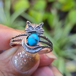 Vintage kitty cat Ring with the turquoise sterling silver size 9.5 Culver City area