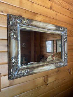 Ornate Framed Rectangular Wall Mirror Brown and Gold Frame, Wall Mounted