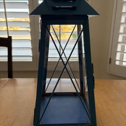 Blue Metal and Glass Decorative Lantern