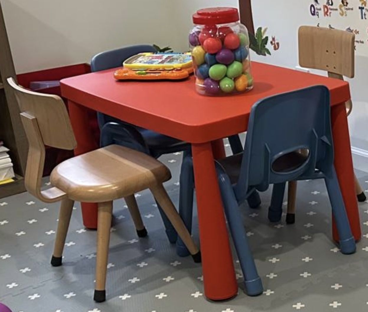 Toddler Table. And 2 Wood Chairs Plus Toy