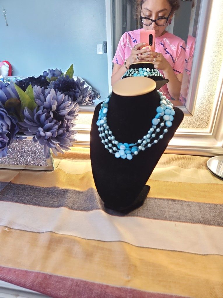 VINTAGE TEAL TURQUOISE COLORED NECKLACE ANTIQUE COLLECTIBLE