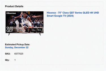Hisense 75" QD7 QLED 4K Google Smart TV (2024) - Excellent Condition