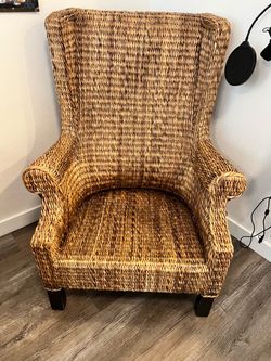 Woven Seagrass Wingback Accent Chair