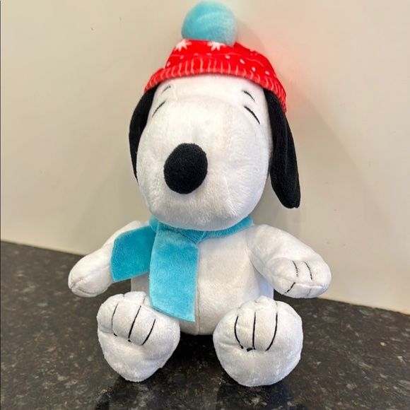 Hallmark Snoopy Stuffed Animal with Red Hat and Blue Scarf 2022. Size 8”