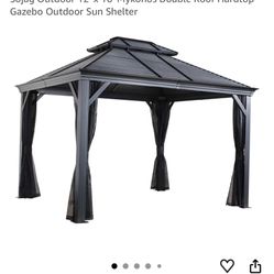 New In Box Sojag Outdoor 12'x 16' Mykonos Double Roof Hardtop Gazebo Outdoor Sun Shelter